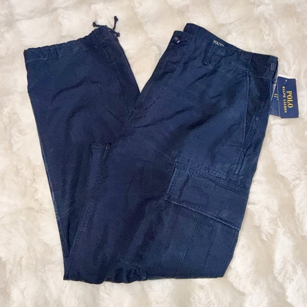 Polo Ralph Lauren Utility Cargo Pants Mens 34x32 Ripstop Cotton Navy Blue NEW